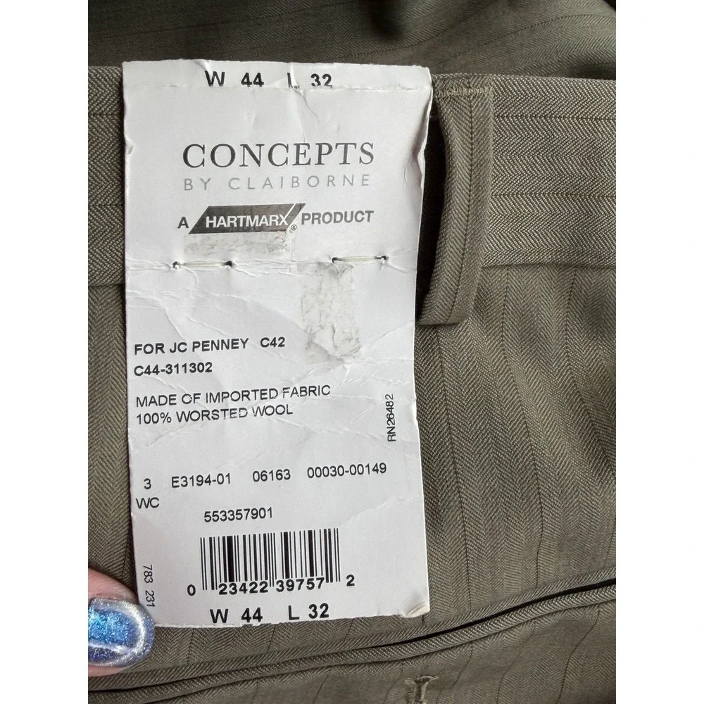 NWT Concepts by Claiborne Wool Dress Pants 44x32 Taupe Pinstripe Flat Front